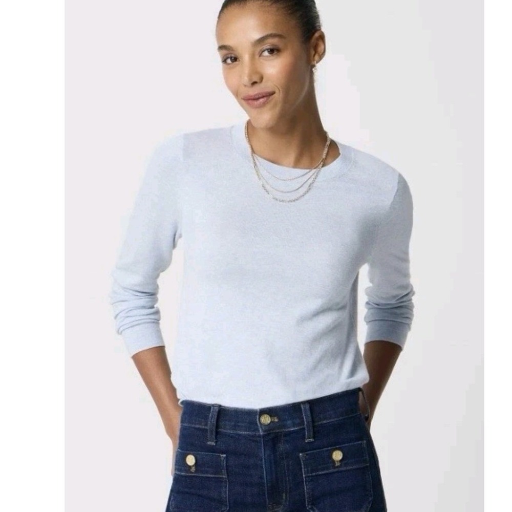 J.Crew Teddie Crewneck Sweater Medium Heather Blue Long Sleeve NWOT Small Flaw